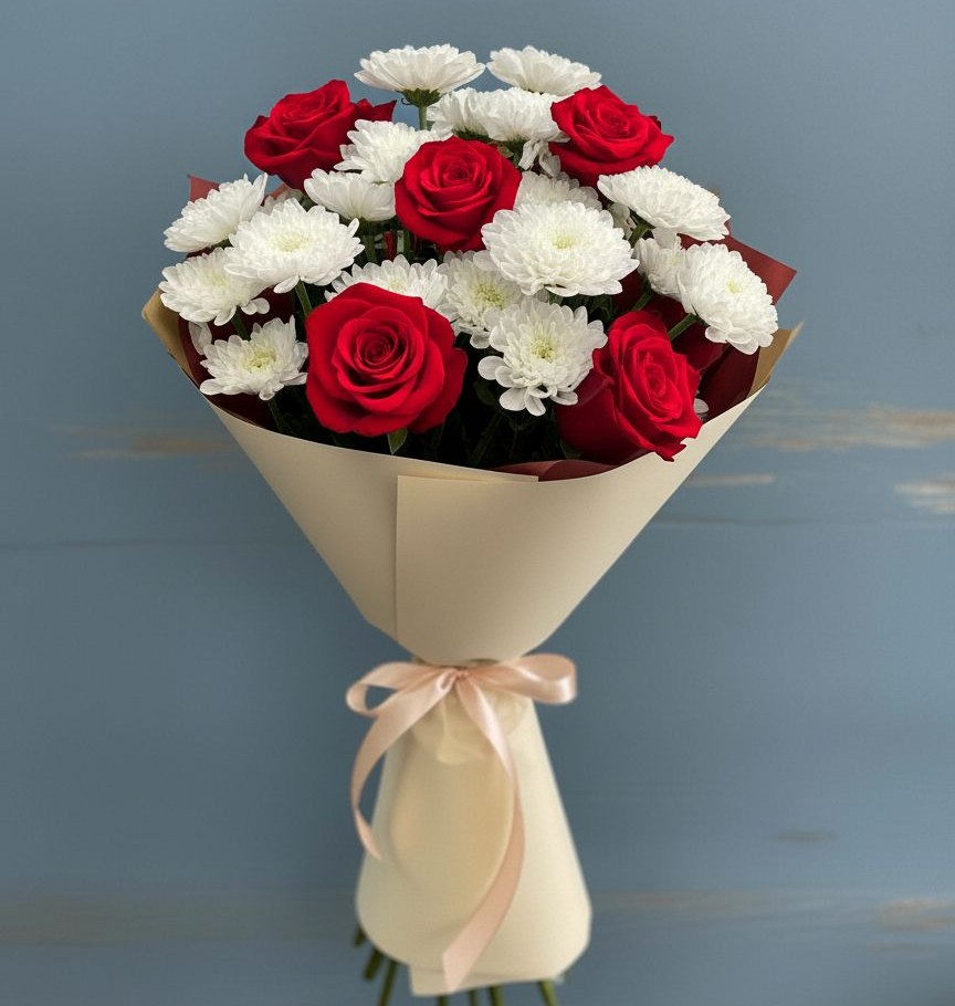 Букет цветов из: Розы и Хризантемы в Начале