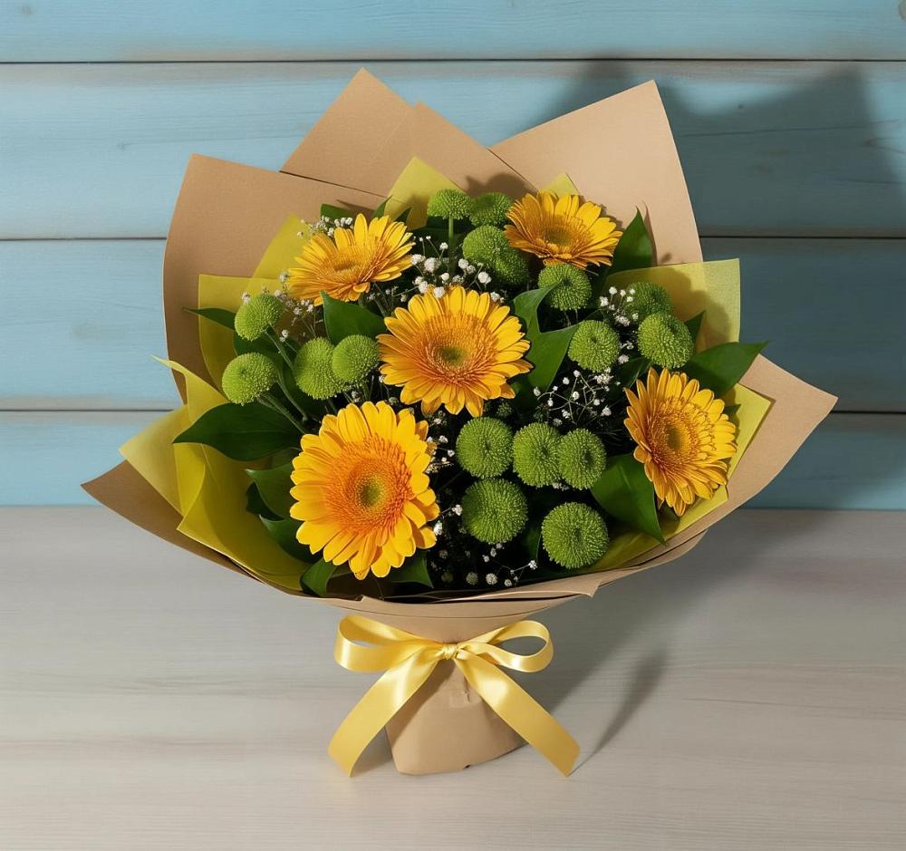 Букет цветов из: Герберы и Хризантемы в Начале