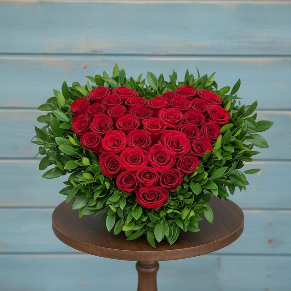 Цветочная композиция из Розы в виде сердца в Начале