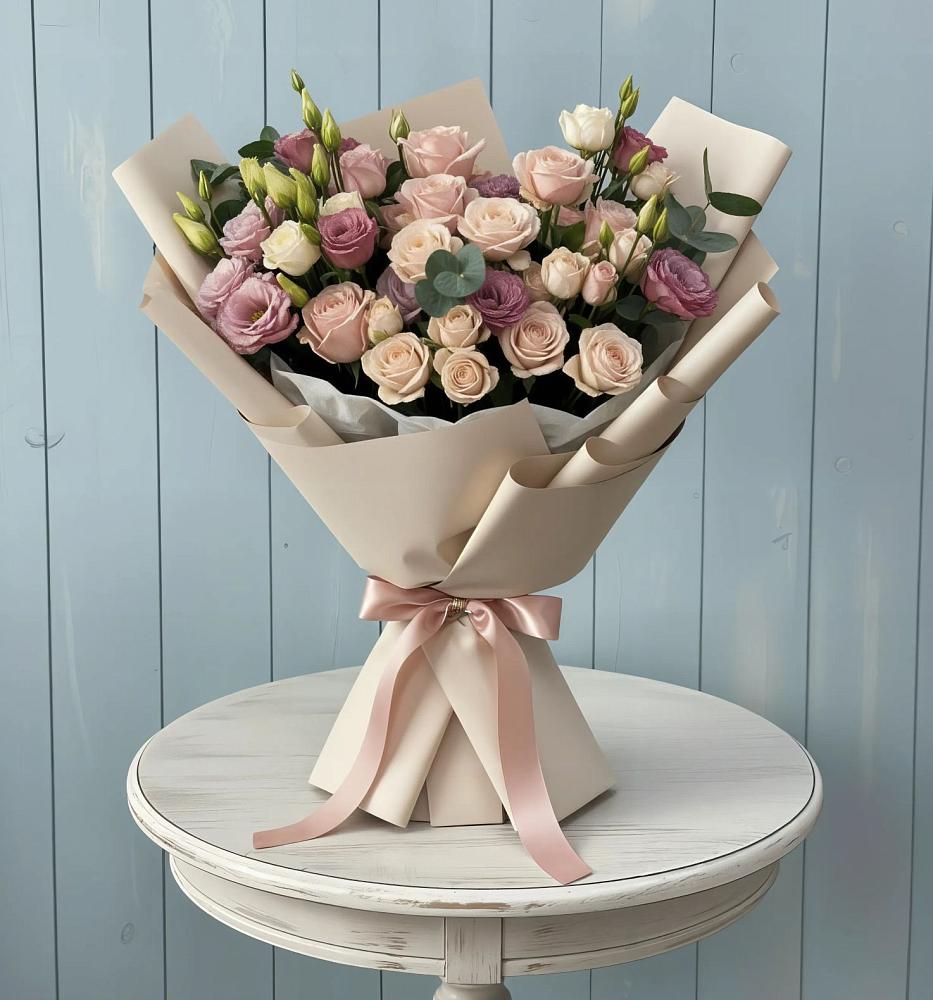 Букет цветов из: Розы и Лизиантусы в Начале