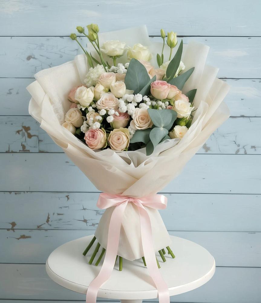 Букет цветов из: Розы и Лизиантусы в Начале