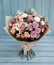 Букет цветов из:  Хризантемы, Розы и Альстромерии #REPLACE_PRED# Начале